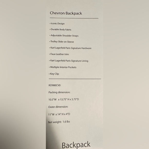 Karl Lagerfeld NWOT Chevron Backpack - Picture 10 of 10